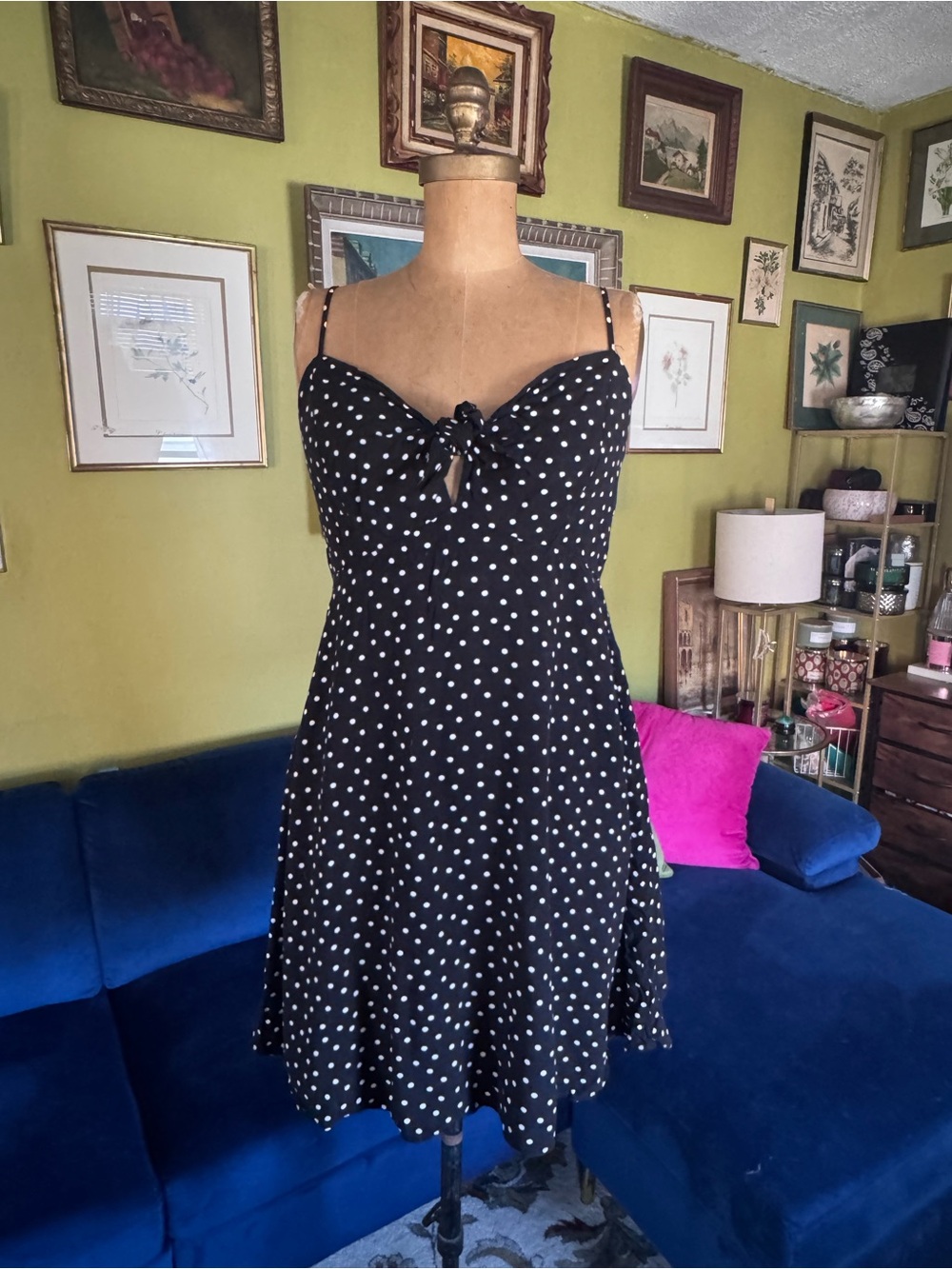 Mossimo Supply Co. Black Polka Dot Tie-Front Mini Dress